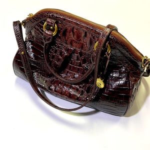 Brahmin womens oxblood gold large luxury purse leather bag EUC